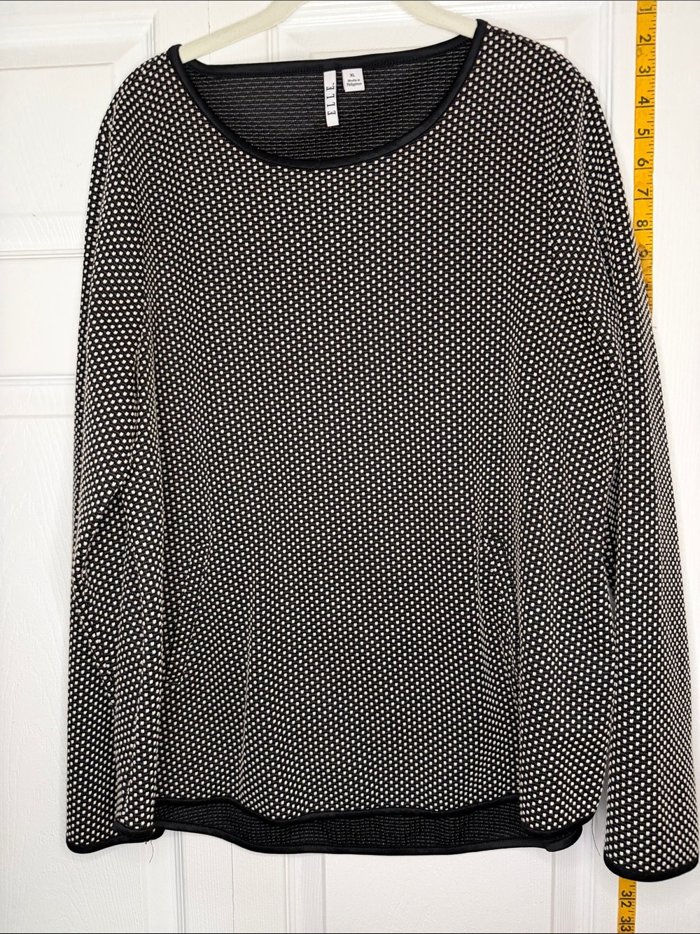 Elle Black and White Polka Dot Mesh Long Sleeve Top